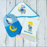 Elephant Themed Hooded Towel, Burp Cloth and Bib for Boy