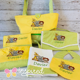 Fox and Sloth Themed Baby Bag, Diaper Changing Pad, Wipes Clutch, Baby Blanket, Burp Cloth and Bib for Boy