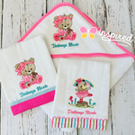 Baby Bear Themed Hooded Towel and Two Burp Cloths.