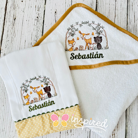 Forest Themed Hooded Towel and Burp Cloth