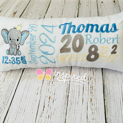 Elephant with Crown Birth Announcement Pillow