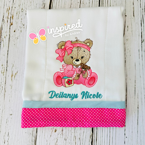 Baby Bear with Bow Burp Cloth