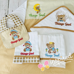 Bear Themed Hooded Towel, Blanket, Two Burp Cloths and Bib Set