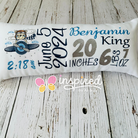 Aviator Bear Birth Announcement Pillow