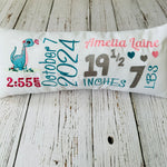 Dino Girl Birth Announcement Pillow