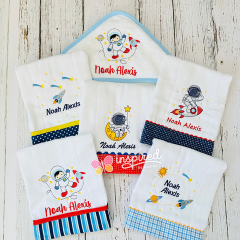 Astronaut Themed Hooded Towel and 5 Burp Cloths Set