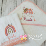 Boho Rainbow  Hooded Towel and Burp Cloth Set