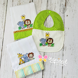 Safari Baby Themed Two Burp Cloths and Bib