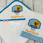 Basketball Themed Hooded Towel and One Burp Cloth.