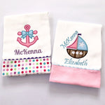 Set of 2 Girl Nautical Theme Burp Clothes