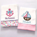 Set of 2 Girl Nautical Theme Burp Clothes