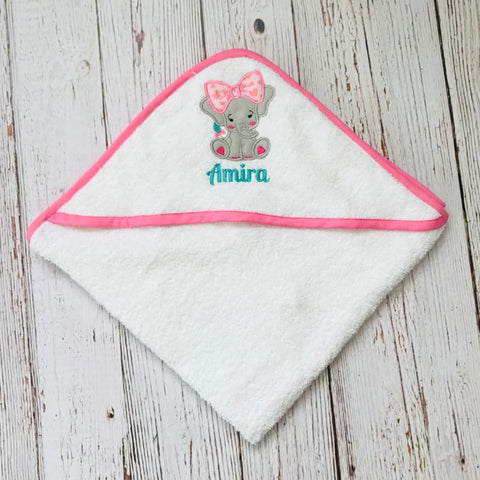 Big Bow Elephant Girl Hooded Towel