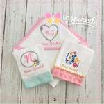 Flowers Themed Hooded Towel and Two Burp Cloths.
