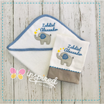 Elephant Themed Hooded Towel and One Burp Cloth.