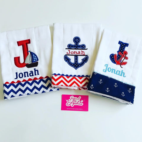 Set of 3 Nautical Themed Burp Cloths