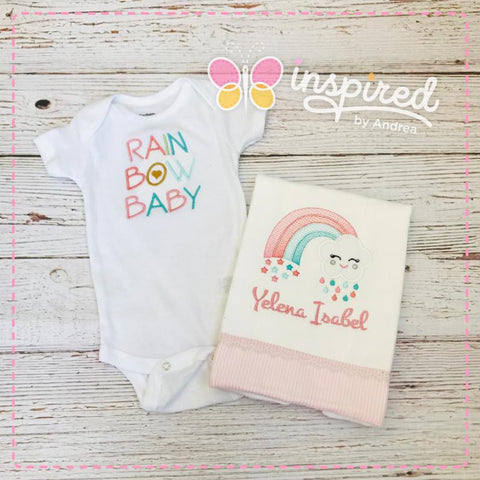 Rainbow Baby Girl Onesie and Burp Cloth Set