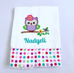 Owl in a branch burp cloth