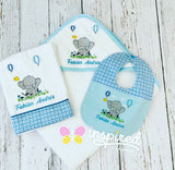 Baby Elephant Themed Hooded Towel, Burp Cloth and Bib