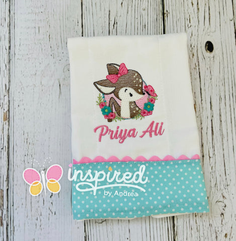 Deer with Flowers Burp Cloth