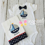 Nautical Theme Onesie and Burp Cloth Set
