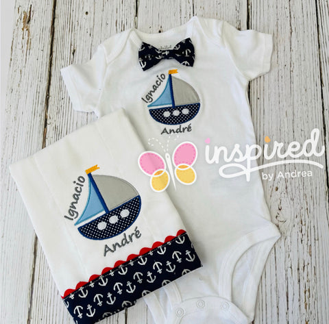 Nautical Theme Onesie and Burp Cloth Set