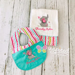 Girly Elephant Themed  Burp Cloths and Bibs Set