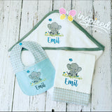 Elephant Themed Hooded Towel, Burp Cloth and Bib for Boy