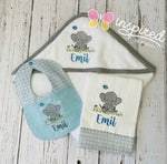 Baby Elephant Themed Hooded Towel, Burp Cloth and Bib