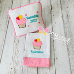 Cupcake Small Pillow and Burp Cloth Set