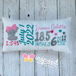 Elephant with Big Bow Birth Announcement Pillow