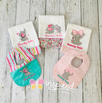 Girly Elephant Themed  Burp Cloths and Bibs Set