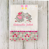 Girly Elephant Themed  Burp Cloths and Bibs Set