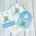 Baby Elephant Themed Hooded Towel, Burp Cloth and Bib