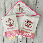 Giraffe Themed Hooded Towel and Two Burp Cloths.