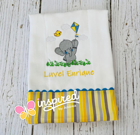 Baby Elephant with Kite  Burp Cloth