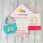 Rainbow Themed Hooded Towel, Burp Cloths and Bib Set