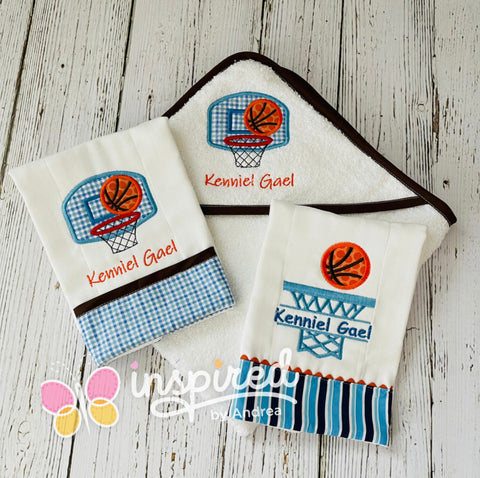 Basketball Themed Hooded Towel and Two Burp Cloths.