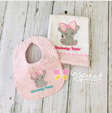 Girly Elephant Themed  Burp Cloths and Bibs Set
