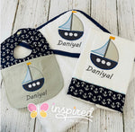 Nautical Themed Hooded Towel, Burp Cloth and Bib for Boy